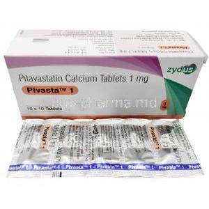 Pivasta 1, Pitavastatin 1 mg, Zydus Healthcare, Box front view, Sheet (New package)