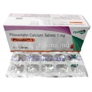 Pivasta 1, Pitavastatin 1 mg, Zydus Healthcare, Box front view, Sheet information (New package)