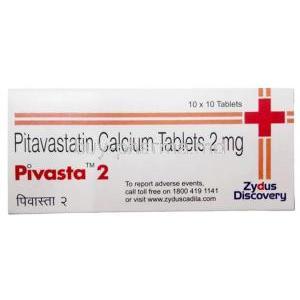 Pivasta 2, Pitavastatin 2 mg, Zydus Healthcare, Box front view