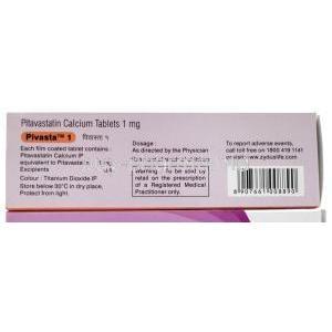 Pivasta 1, Pitavastatin 1 mg, Zydus Healthcare, Box information,Dosage, Warning (New package)
