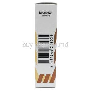 Maxidex Ophthalmic Ointment, Dexamethasone 0.1%, Eye Ointment 3.5g, Norvatis, Box side view-2