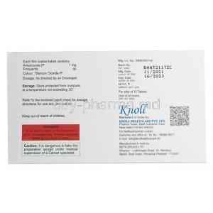 Antenol-1, Anastrozole 1mg, Knoll Healthcare, Box information