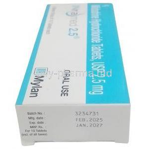 Inramed 2.5, Midodrine 2.5 mg, Mylan, Box information, Mfg date, Exp date