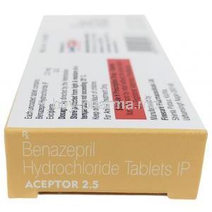 Aceptor 2.5, Benazepril 2.5 mg, SAVA Healthcare, Box side view-1