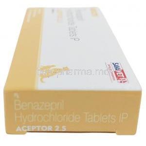 Aceptor 2.5, Benazepril 2.5 mg, SAVA Healthcare, Box side view-2