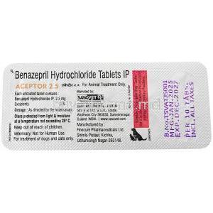 Aceptor 2.5, Benazepril 2.5 mg, SAVA Healthcare, Blisterpack information