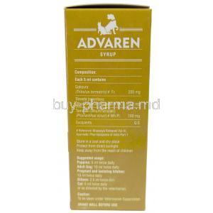 Advaren Syrup, Syrup for pet 100 mL, SAVA Healthcare, Box information, Composition