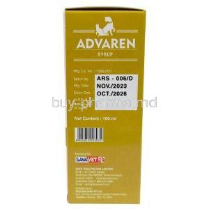 Advaren Syrup, Syrup for pet 100 mL, SAVA Healthcare, Box information, Mfg date, Exp date
