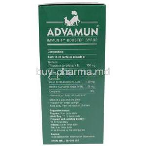 Advamun Immunity Booster Syrup, Syrup for pet 200 mL, SAVA Healthcare, Box information, Composition