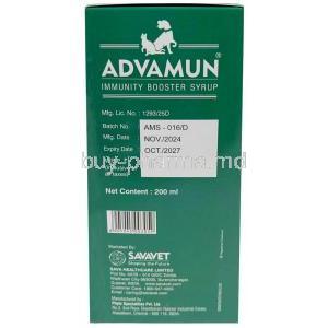 Advamun Immunity Booster Syrup, Syrup for pet 200 mL, SAVA Healthcare, Box information, Mfg date, Exp date