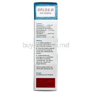 Oflox-D Eye Drops, Dexamethasone 0.1% / Ofloxacin 0.3%, Eye drop 10 mL, Cipla, Box information