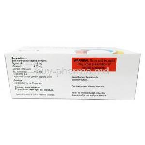 Tegonat,Tegafur 15mg, Gimeracil 4.35mg, Oteracil 11.8mg, 7 capsules, Natco Pharma, Box information, Warning