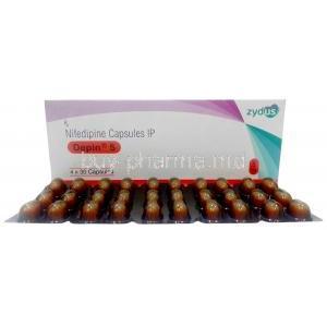 Depin 5, Nifedipine 5mg, Capsules, Zydus Cadila, Box, Blisterpack