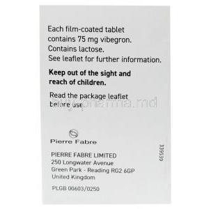 Obgemsa, Vibegron 75 mg, Pierre Fabre, Box information, Manufacturer