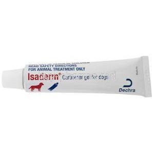 Isaderm Gel for Dogs, Fusidic acid 5 mg/ Betamethasone 1 mg, Gel 15 g, Dermcare-Vet Pty Ltd, Tube front view
