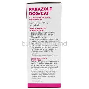 Parazole Oral Suspension for dogs and cats, Fenbendazole 100mg per mL, Oral suspension 100 mL, Foran Healthcare Ltd, Box information, Warnings