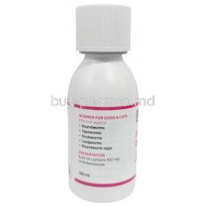 Parazole Oral Suspension for dogs and cats, Fenbendazole 100mg per mL, Oral suspension 100 mL, Foran Healthcare Ltd, Bottle information