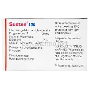 Susten 100, Progesterone 100mg, Soft Gelatin Capsule, Sun Pharmaceutical Industries, Box information