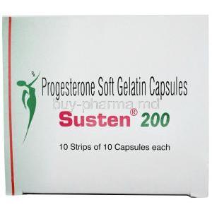 Susten 200, Progesterone 200mg, Soft Gelatin Capsule, Sun Pharmaceutical Industries, Box front view