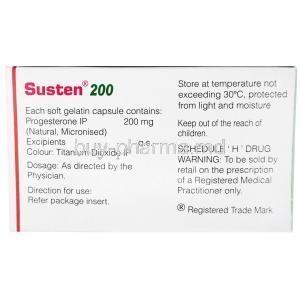 Susten 200, Progesterone 200mg, Soft Gelatin Capsule, Sun Pharmaceutical Industries, Box information
