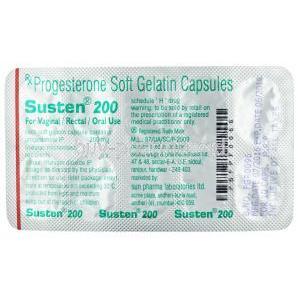 Susten 200, Progesterone 200mg, Soft Gelatin Capsule, Sun Pharmaceutical Industries, Blisterpack information (New package)