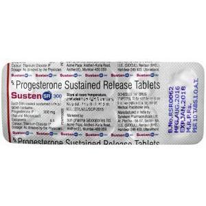 Susten 300, Progesterone 300mg, SR Tablet, Sun Pharmaceutical Industries, Blisterpack information