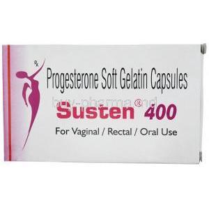 Susten 400, Progesterone 400mg, Soft Gelatin Capsule, Sun Pharmaceutical Industries, Box front view