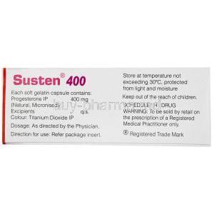 Susten 400, Progesterone 400mg, Soft Gelatin Capsule, Sun Pharmaceutical Industries, Box information