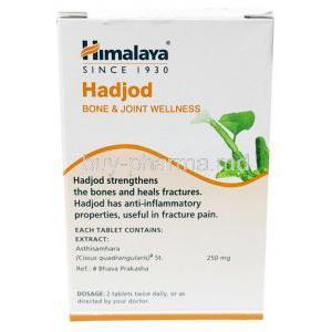 Himalaya Hadjod, Ayurveda harbs, 60 tablets, Himaraya Welness, Box information, Dosage