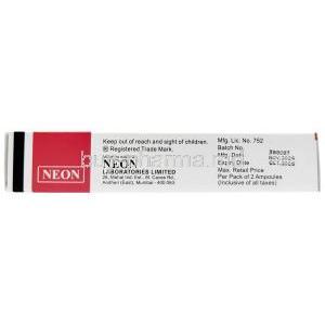 Lablol Injection, Labetalol 20 mg, Ampoule 4 mL X 2, Neon Laboratories, Box information, Mfg date, Exp date