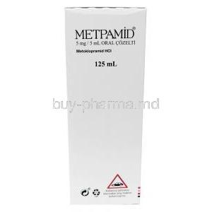 Metpamid Syrup, Metoclopramide 5mg per 5mL, Syrup 125mL, Sifar, Box back view