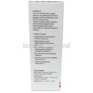 Metpamid Syrup, Metoclopramide 5mg per 5mL, Syrup 125mL, Sifar, Box information, Manufacturer