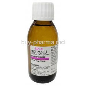 Metpamid Syrup, Metoclopramide 5mg per 5mL, Syrup 125mL, Sifar, Bottle front view