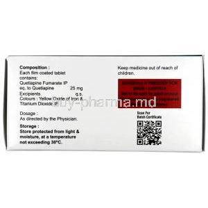 Seroquit 25mg, Quetiapine 25 mg, Healing Pharma India Pvt Ltd, Box information, Composition, Caution