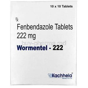 Wormentel 222, Fenbendazole 222mg, Kachhela Medex, Box front view