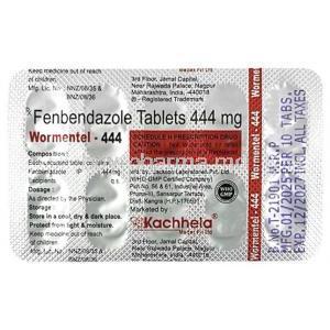 Wormentel 444, Fenbendazole 444 mg, Kachhela Medex, Blisterpack information