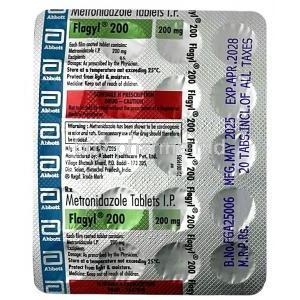 Flagyl 200, Metronidazole 200 mg, 20 tablets, Abbott, Blisterpack information