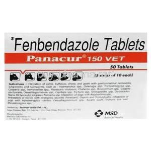 Panacur 150 VET, Fenbendazole 150 mg, MSD Animal Health, Box information, Indication