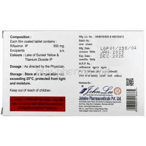 Rifaxidin, Rifaximin 550 mg, Johnlee Pharmaceuticals Pvt Ltd, Box information