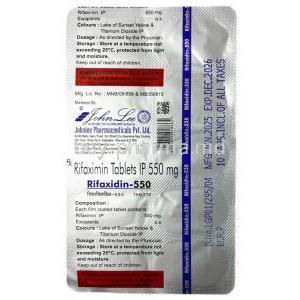 Rifaxidin, Rifaximin 550 mg, Johnlee Pharmaceuticals Pvt Ltd, Blisterpack information