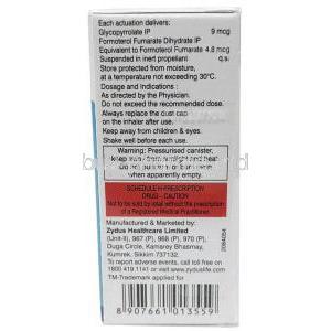 Forglyn Inhaler, Formoterol 4.8 mcg, Glycopyrrolate 9 mcg, Inhaler 120MDI, Zydus Cadila, Box information, Dosage, Caution
