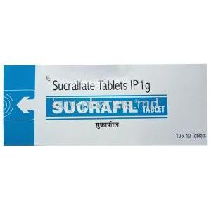 Sucrafil, Scralfate 1g, 10 tablets Fourrts India, Box front view