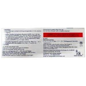 Wegovy pen, Semaglutide 1.7 mg, Pen Injection (Combipack of 1pen and 4 disposabnle neediles for 4 doses) 3 mL, Novo Nordisk India Pvt Ltd, Box information, Composition, Warning