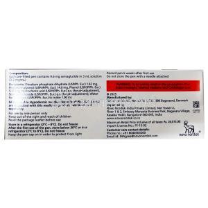 Wegovy Pen, Semaglutide 2.4 mg, Pen Injection (Combipack of 1pen and 4 disposabnle neediles for 4 doses) 3 mL, Novo Nordisk India Pvt Ltd, Box information, Composition, Warning