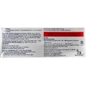 Wegovy Pen, Semaglutide 0.25 mg, Pen Injection (Combipack of 1pen and 4 disposabnle neediles for 4 doses)1.5 mL, Novo Nordisk India Pvt Ltd, Box information, Composition,Warning