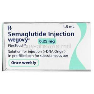 Wegovy Pen, Semaglutide 0.25 mg, Pen Injection (Combipack of 1pen and 4 disposabnle neediles for 4 doses)1.5 mL, Novo Nordisk India Pvt Ltd, Box side view