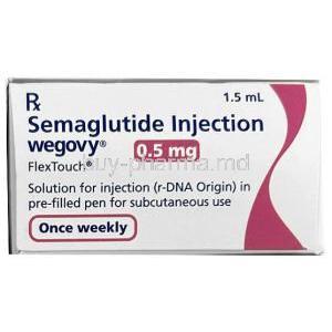 Wegovy Pen, Semaglutide 0.5 mg, Pen Injection (Combipack of 1pen and 4 disposabnle neediles for 4 doses)1.5 mL, Novo Nordisk India Pvt Ltd, Box side view
