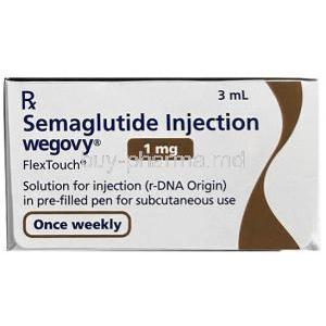 Wegovy Pen, Semaglutide 1 mg, Pen Injection (Combipack of 1pen and 4 disposabnle neediles for 4 doses) 3 mL, Novo Nordisk India Pvt Ltd, Box side view