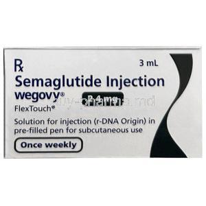Wegovy Pen, Semaglutide 2.4 mg, Pen Injection (Combipack of 1pen and 4 disposabnle neediles for 4 doses) 3 mL, Novo Nordisk India Pvt Ltd, Box side view