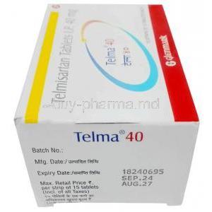 Telma 40, Telmisartan 40 mg, Glenmark Pharmaceuticals, Box information, Mfg date, Exp date